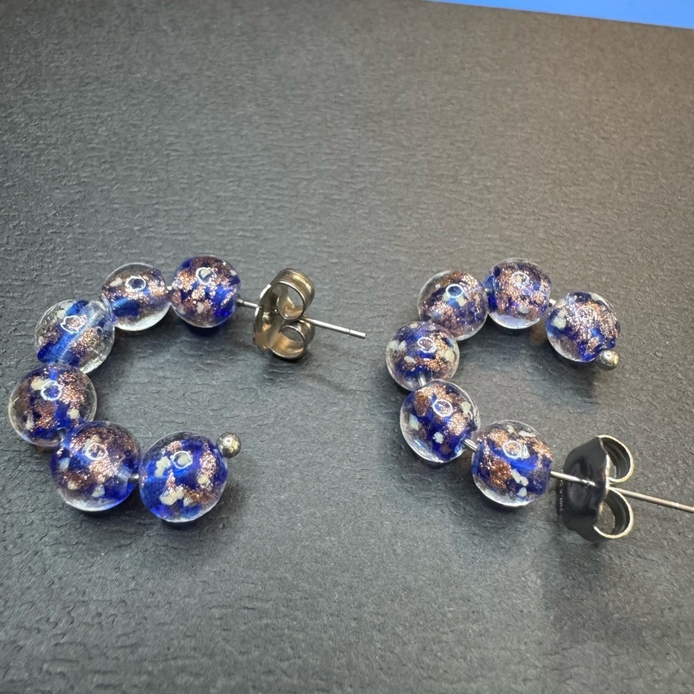 Blue and Silver Murano Style Beaded Earrings